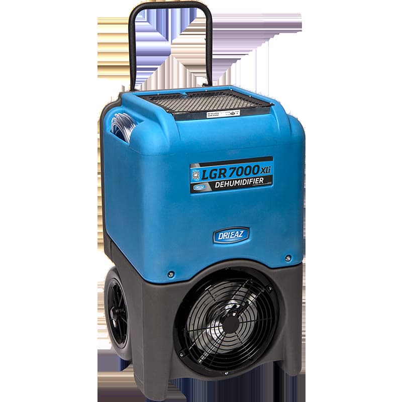 Dri-Eaz LGR 7000 XLi dehumidifier — yellow refrigerant unit with wheels and handle.